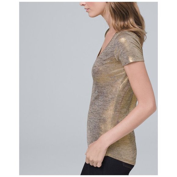WHITE HOUSE BLACK MARKET Gold Metallic Jersey V-Neck Tee sz S NEW Women's Casual - Picture 10 of 11